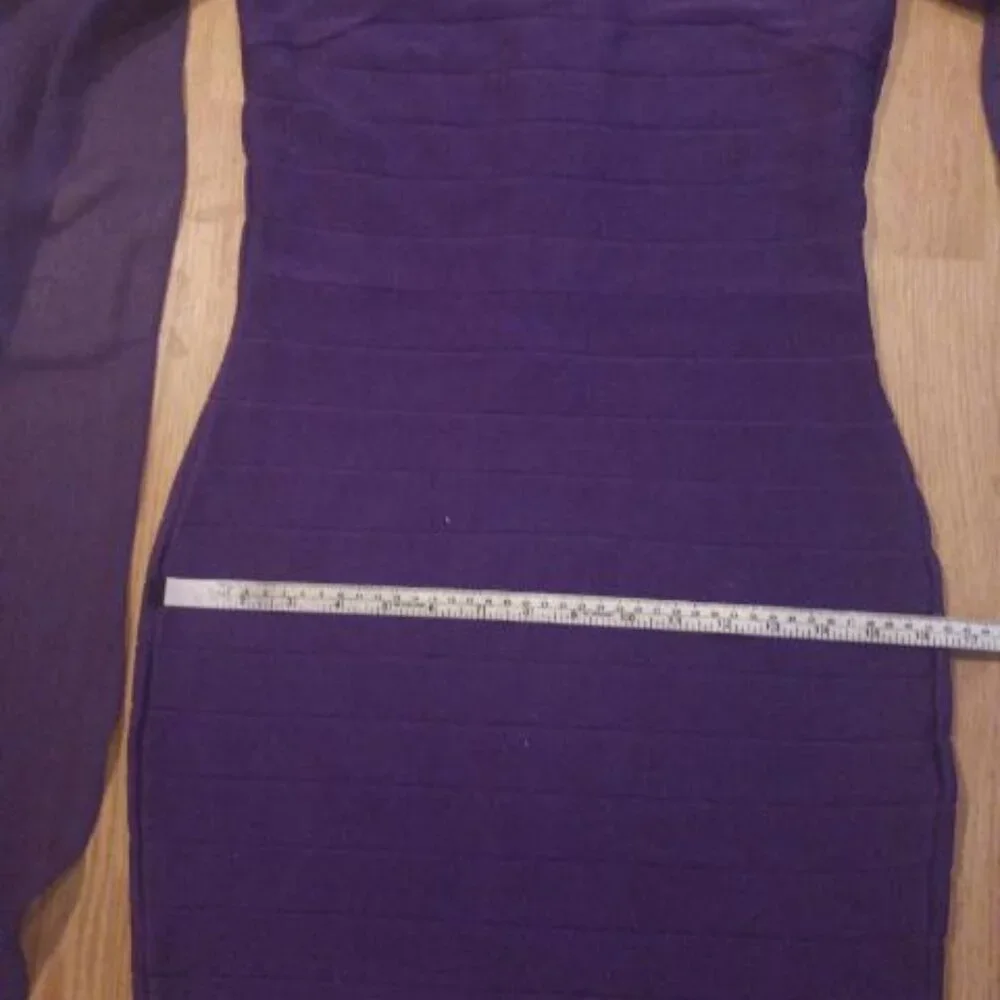 Venus Purple Chiffon Sheer Overlay Bodycon Bandage Dress Size 4 - Picture 3 of 6